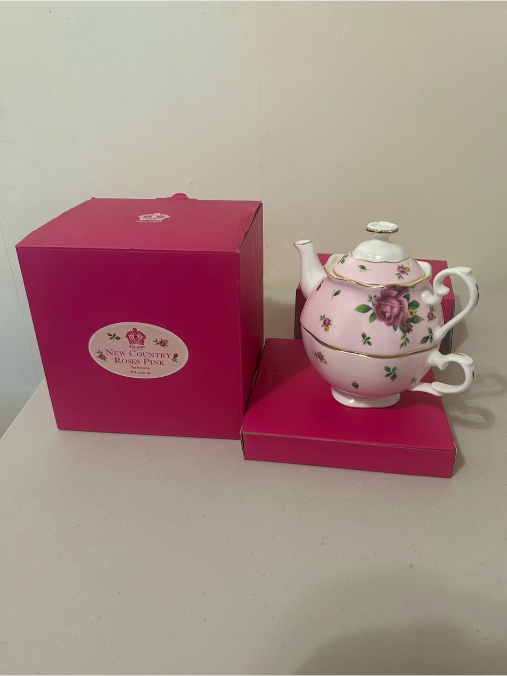 Royal Albert Pink Floral Tea-for-One Set with Gold Trim